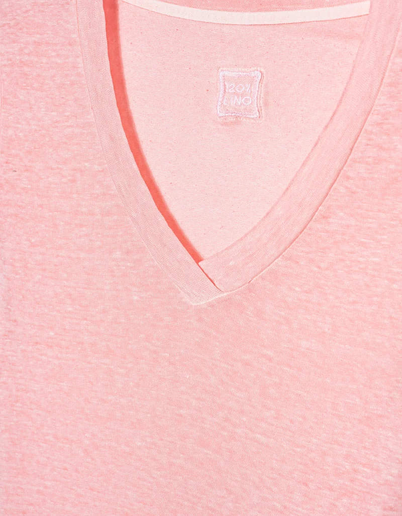 Leinen-T-Shirt mit V-Ausschnitt