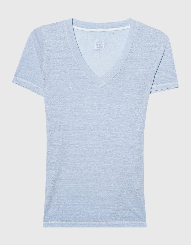 Leinen-T-Shirt mit V-Ausschnitt