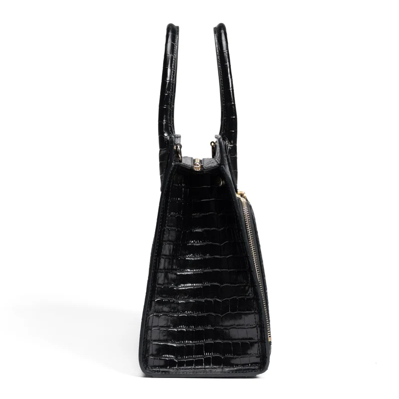 Isabel Bernard Honoré Nadine Kroko schwarze Handtasche aus Kalbsleder mit 13-Zoll-Laptopfach IB25110-201-13