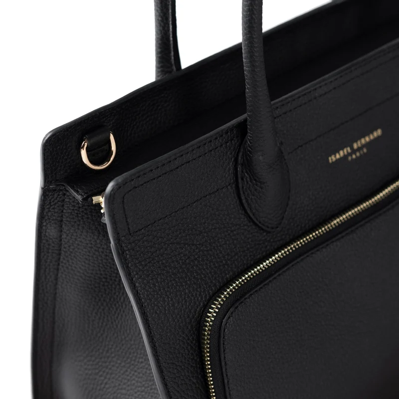 Isabel Bernard Honoré Nadine schwarze Handtasche aus Kalbsleder mit 13-Zoll-Laptopfach IB25110-001-13