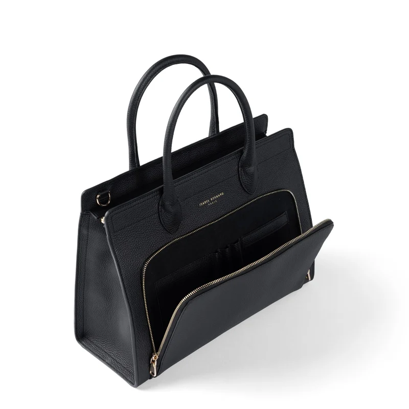 Isabel Bernard Honoré Nadine schwarze Handtasche aus Kalbsleder mit 13-Zoll-Laptopfach IB25110-001-13