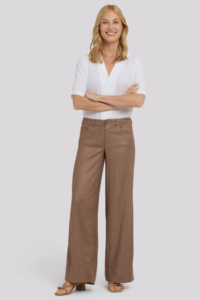 5 Pocket Wide Leg Trouser in Stretch Linen mit Super High Rise | Toasted Coconut