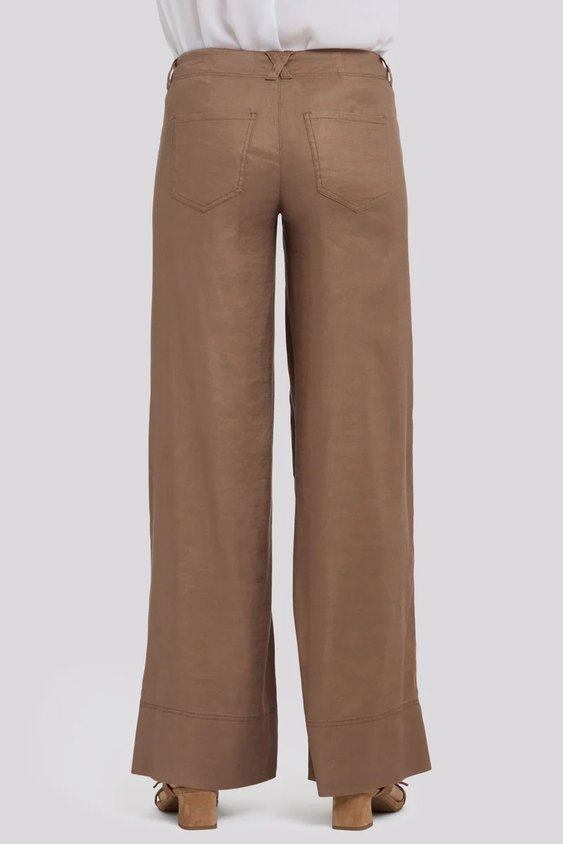5 Pocket Wide Leg Trouser in Stretch Linen mit Super High Rise | Toasted Coconut