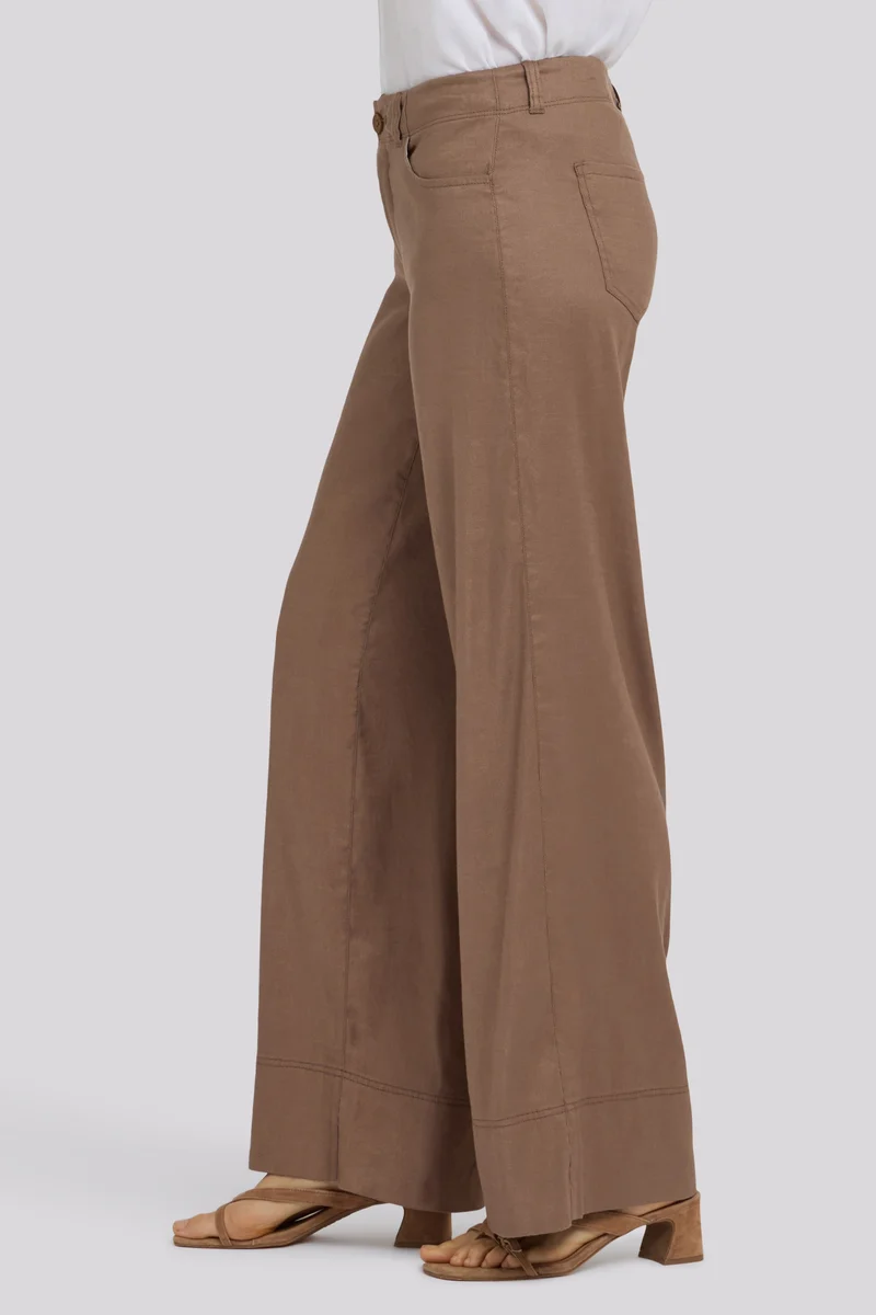 5 Pocket Wide Leg Trouser in Stretch Linen mit Super High Rise | Toasted Coconut
