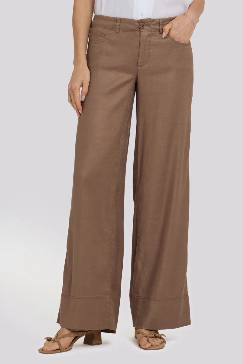 5 Pocket Wide Leg Trouser in Stretch Linen mit Super High Rise | Toasted Coconut