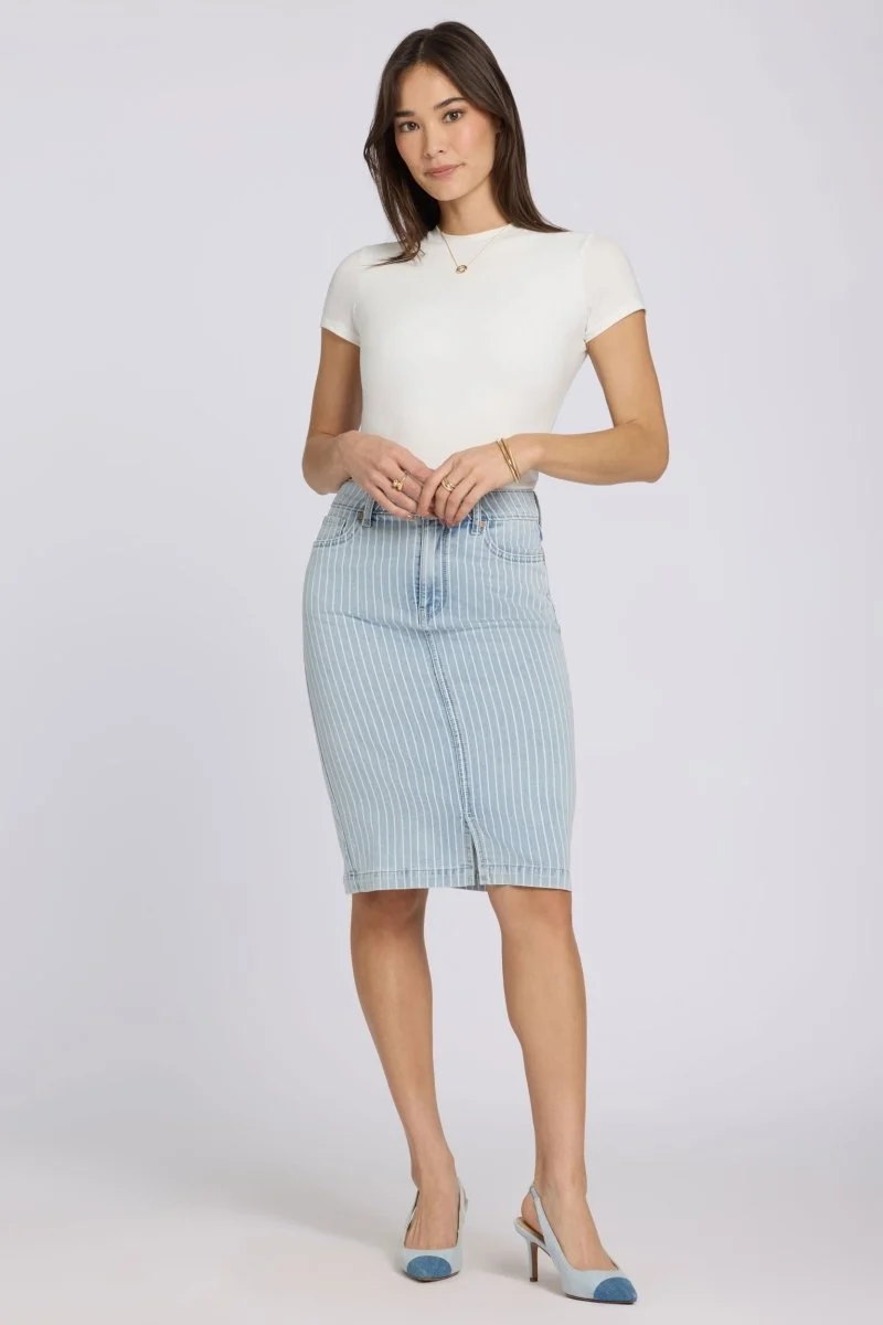 High Rise Denim Skirt | Azure Stripe