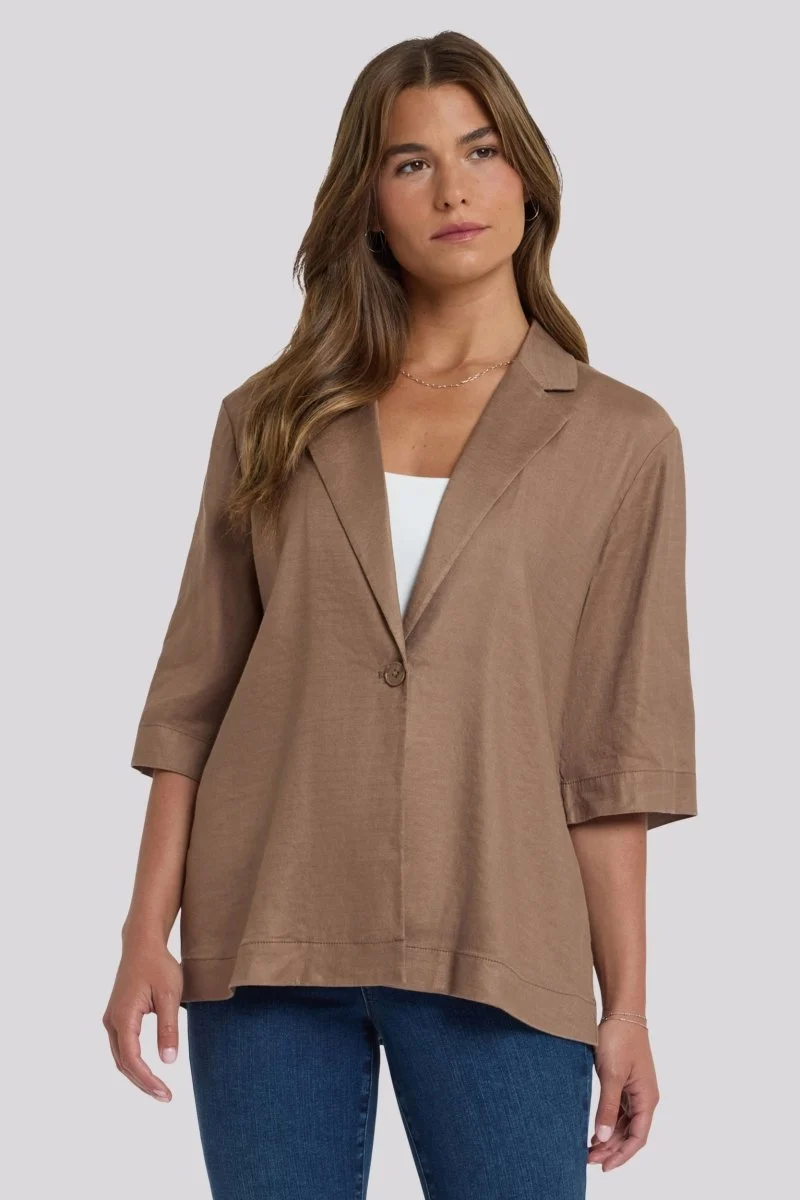 Elbow Sleeve Blazer in Stretch Linen | Toasted Coconut