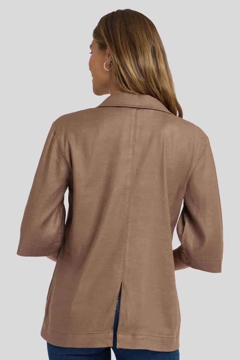 Elbow Sleeve Blazer in Stretch Linen | Toasted Coconut