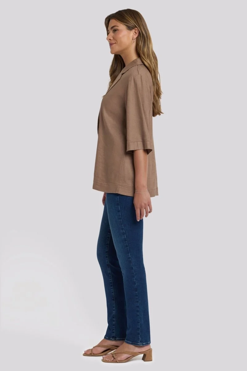 Elbow Sleeve Blazer in Stretch Linen | Toasted Coconut