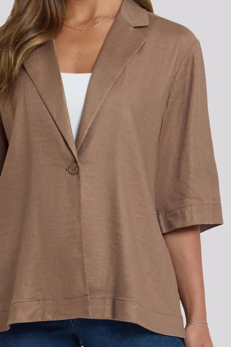 Elbow Sleeve Blazer in Stretch Linen | Toasted Coconut