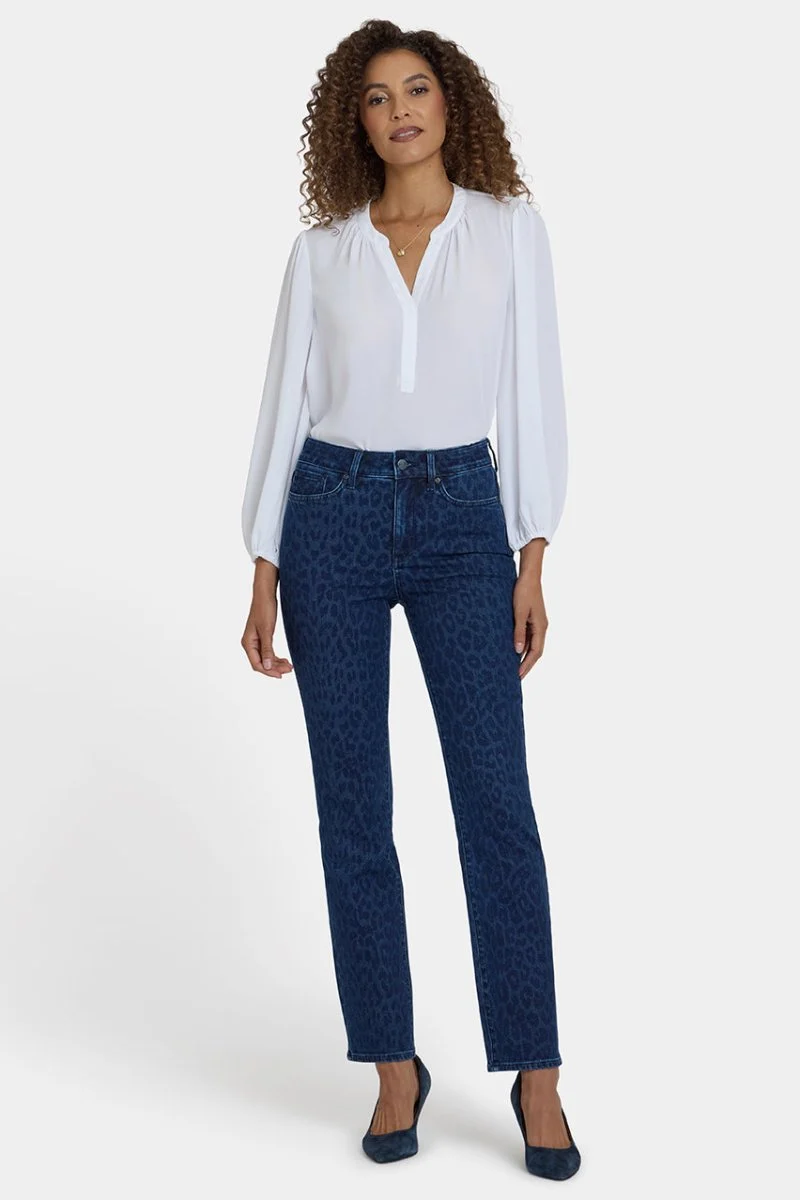 Marilyn Straight Jeans | Dark Denim Leopard Print