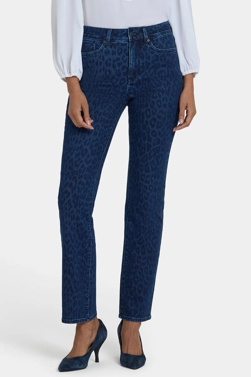 Marilyn Straight Jeans | Dark Denim Leopard Print