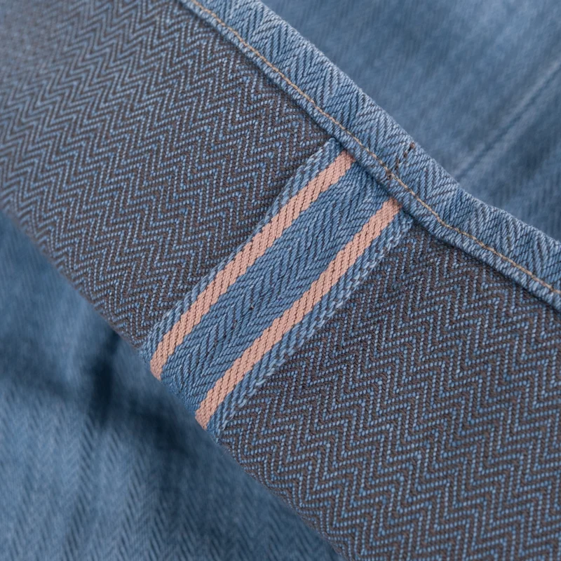 Pleat Denim Trousers Lightweight Herringbone Denim Light Indigo