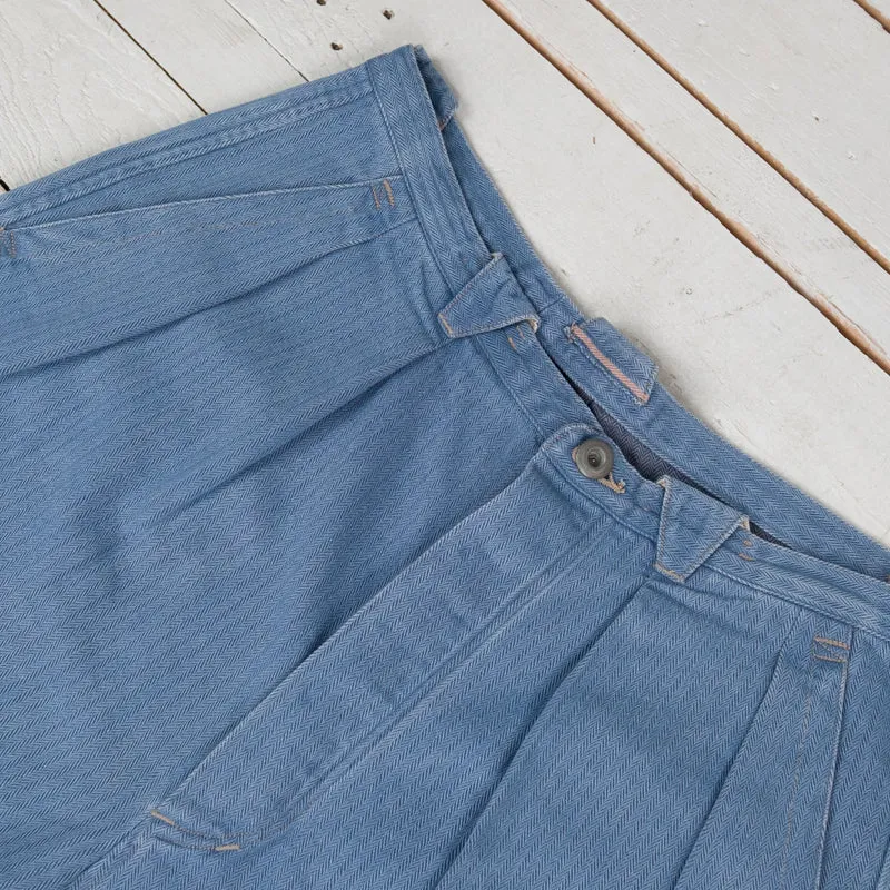 Pleat Denim Trousers Lightweight Herringbone Denim Light Indigo