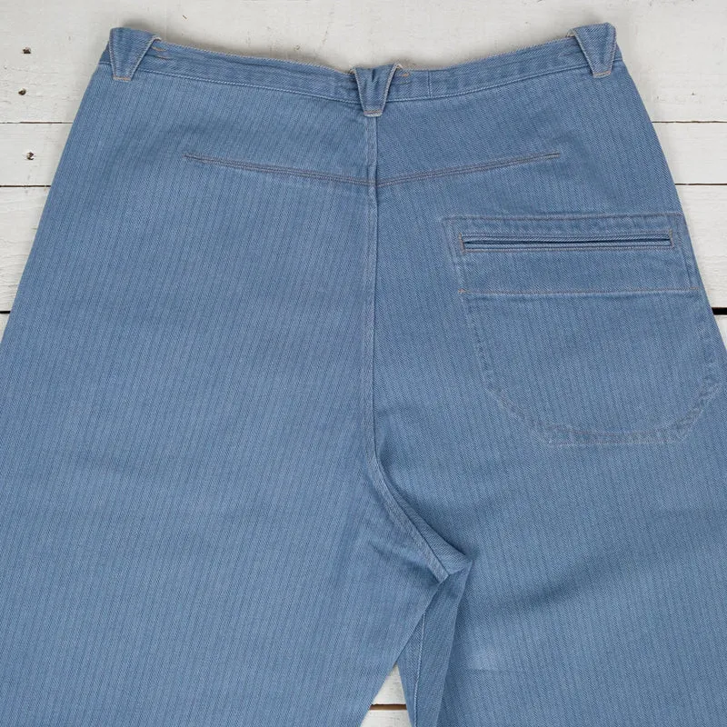 Pleat Denim Trousers Lightweight Herringbone Denim Light Indigo