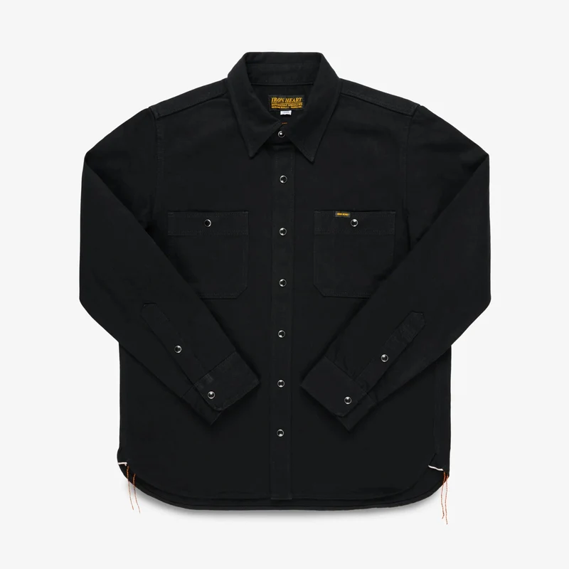 IHSH-338-BLK 12oz Selvedge Denim Work Shirt With Snaps Black