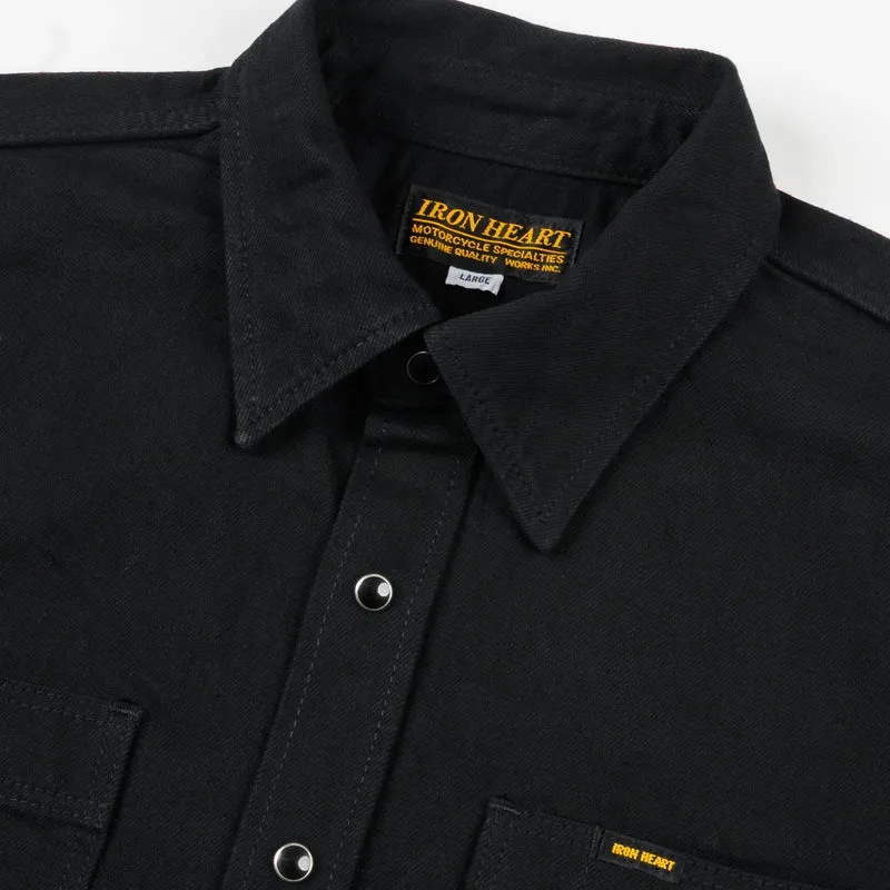 IHSH-338-BLK 12oz Selvedge Denim Work Shirt With Snaps Black