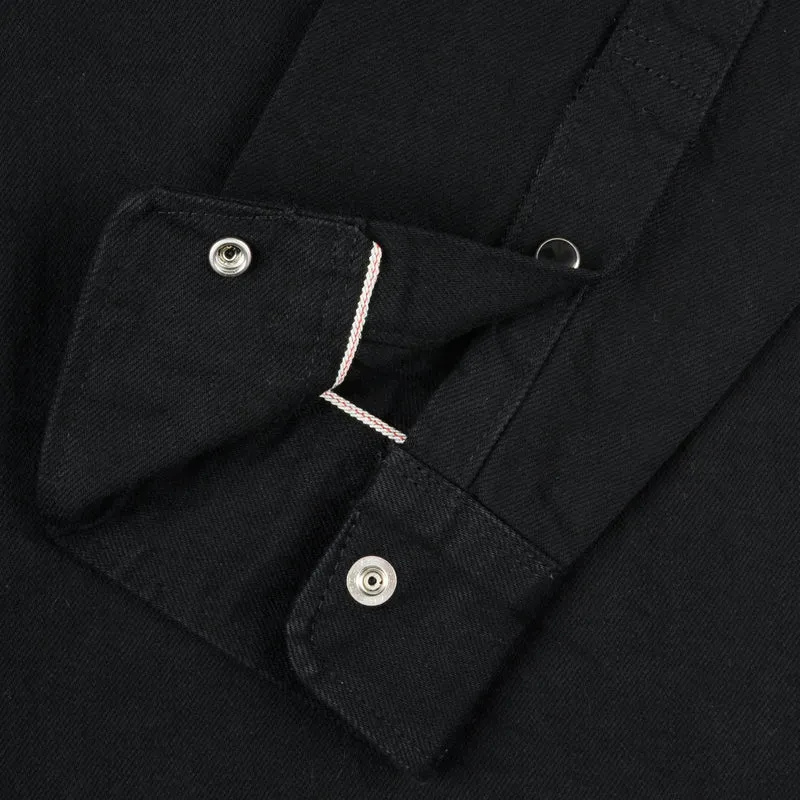 IHSH-338-BLK 12oz Selvedge Denim Work Shirt With Snaps Black