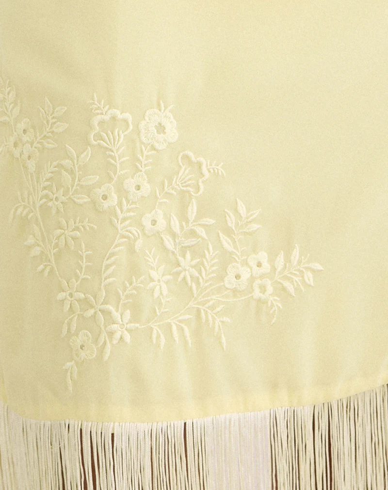 Brisea-Minikleid in Zitronengelb mit Vintage-Blumenstickerei