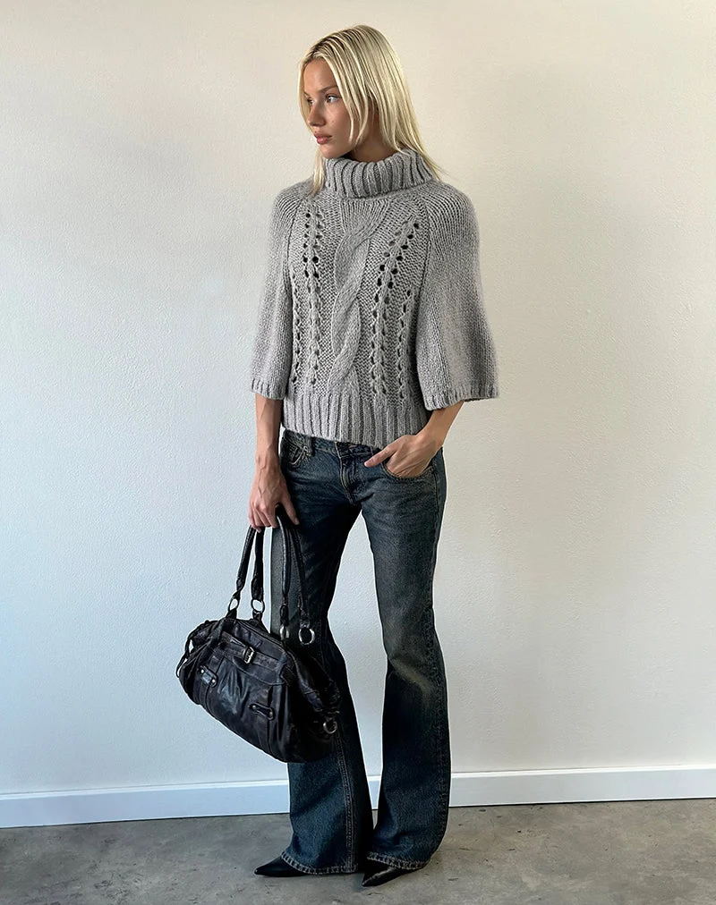 Oswin-Pullover in Zopfmuster, hellgrau