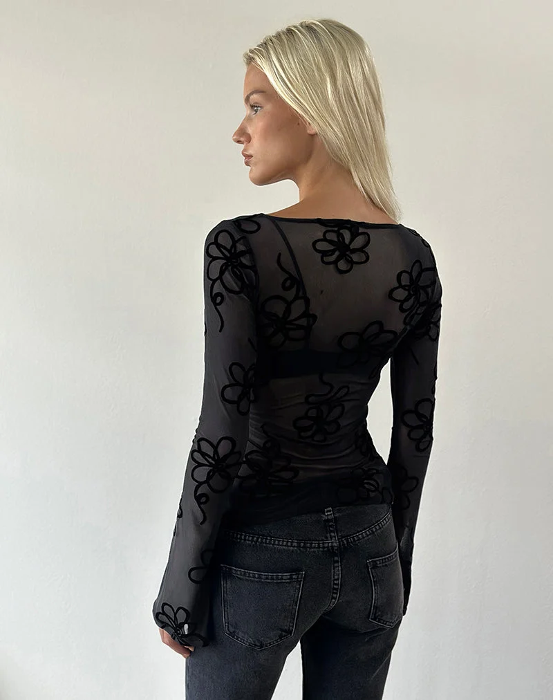 Tineko Langarm-Oberteil in „Doodle Flock Black“