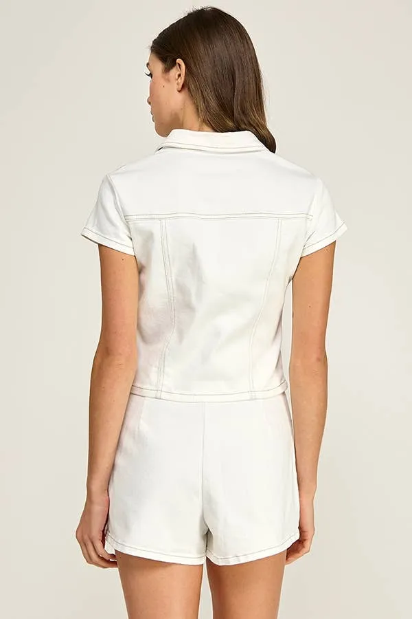Button Front Stretch Crop Top