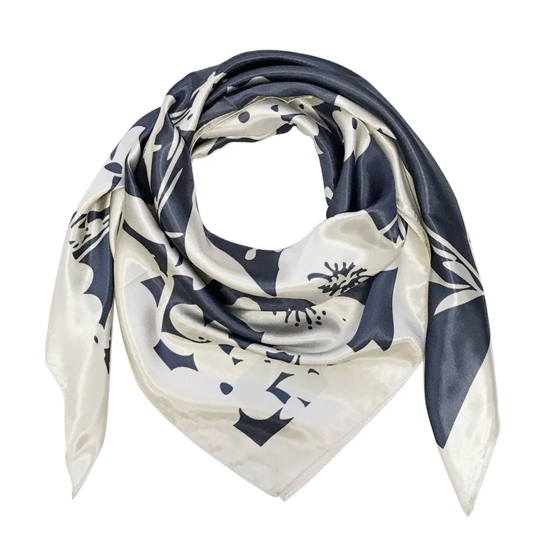 Wrapables Silk Satin Floral Neckerchief 35 x 35 Inch Square Scarf: Silhouette