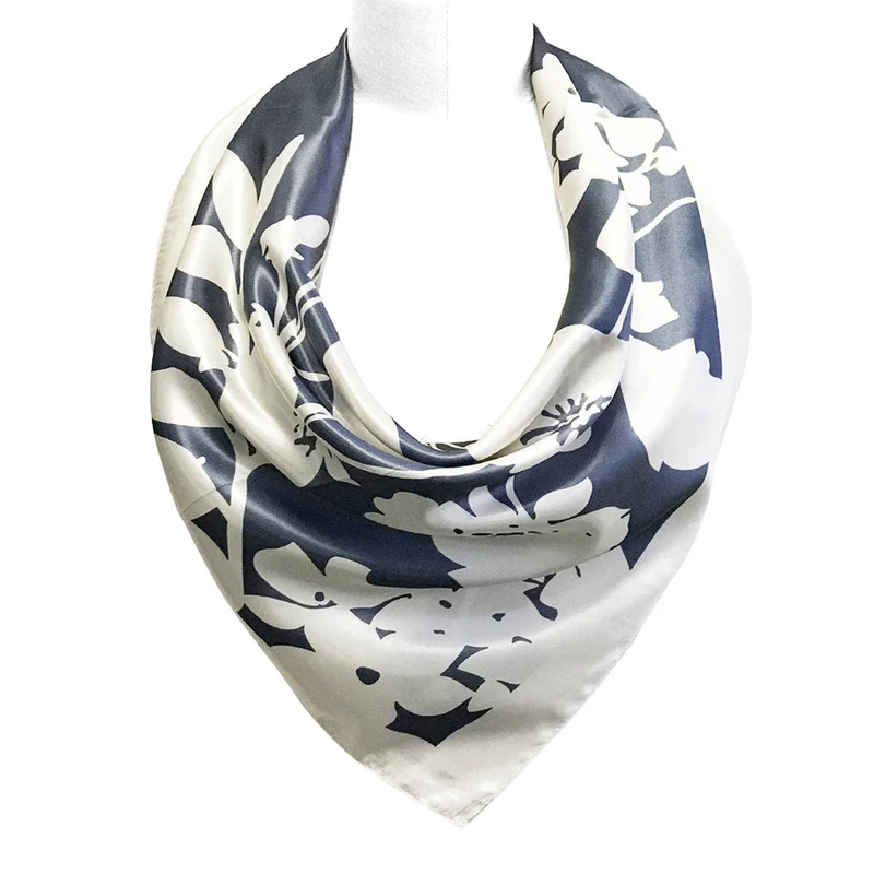 Wrapables Silk Satin Floral Neckerchief 35 x 35 Inch Square Scarf: Silhouette