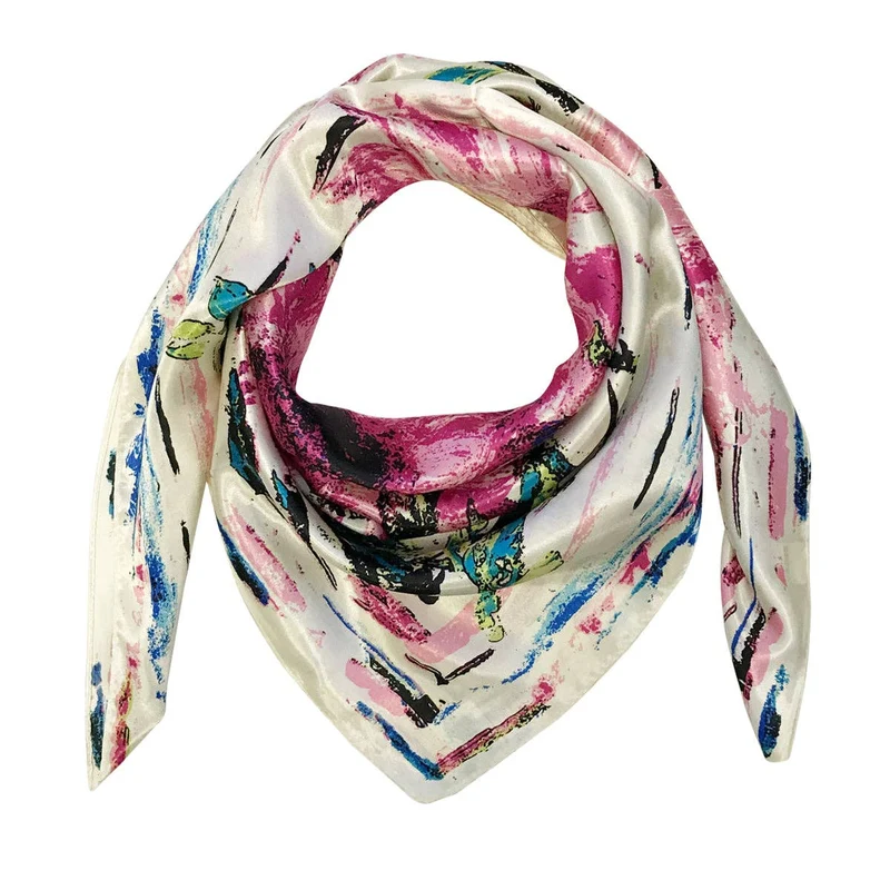 Wrapables Silk Satin Floral Neckerchief 35 x 35 Inch Square Scarf: Silhouette