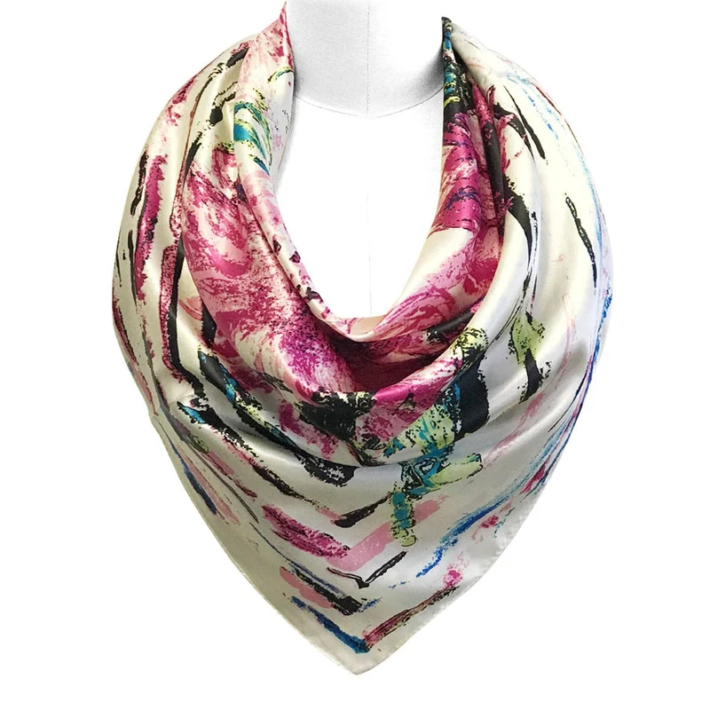 Wrapables Silk Satin Floral Neckerchief 35 x 35 Inch Square Scarf: Silhouette