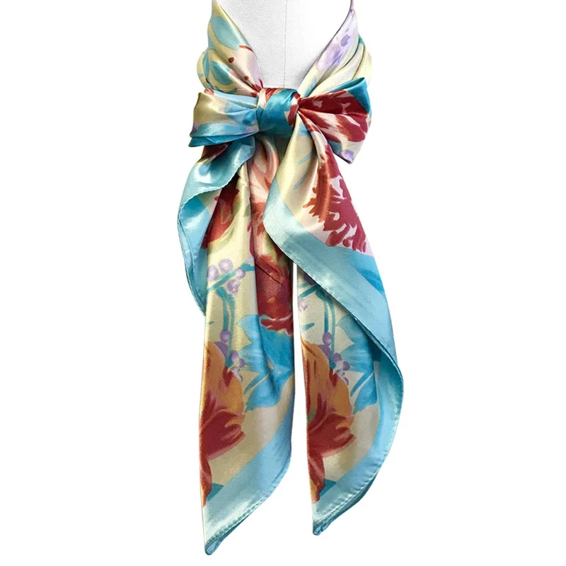 Wrapables Silk Satin Floral Neckerchief 35 x 35 Inch Square Scarf: Silhouette