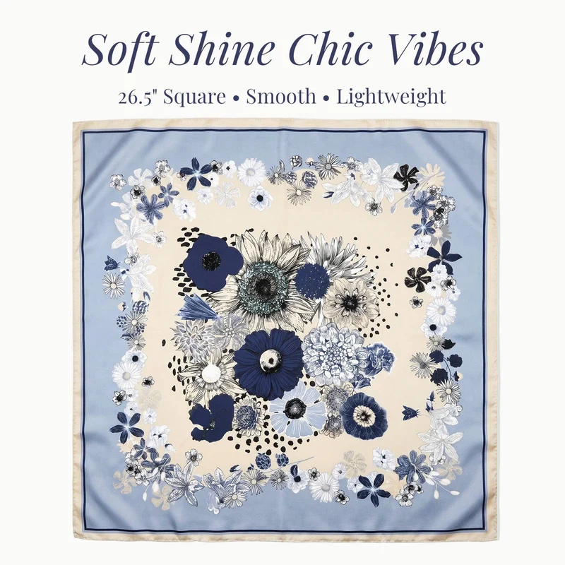 Wrapables Satin Neckerchief Scarf 26.5 x 26.5, Blue Daisies