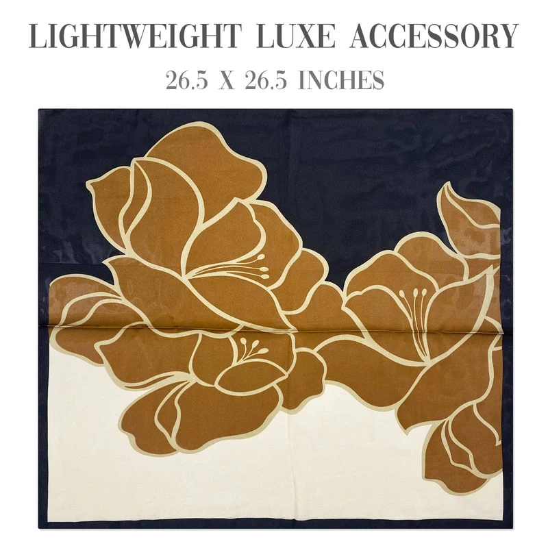 Wrapables Women's Satin Square Scarf, 26.5 x 26.5 Inch Neckerchief, Brown Lilies