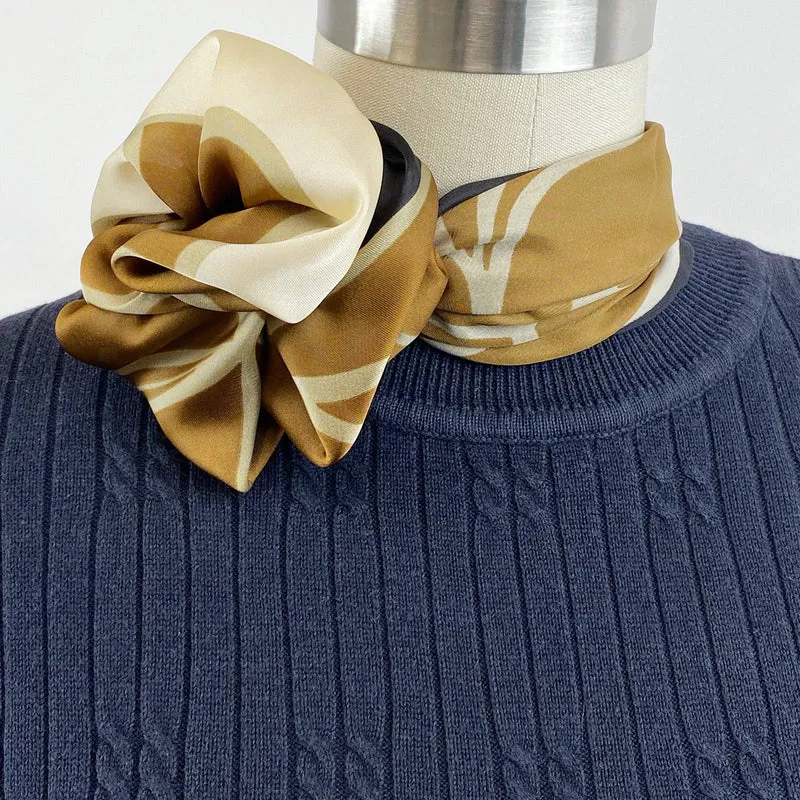 Wrapables Women's Satin Square Scarf, 26.5 x 26.5 Inch Neckerchief, Brown Lilies