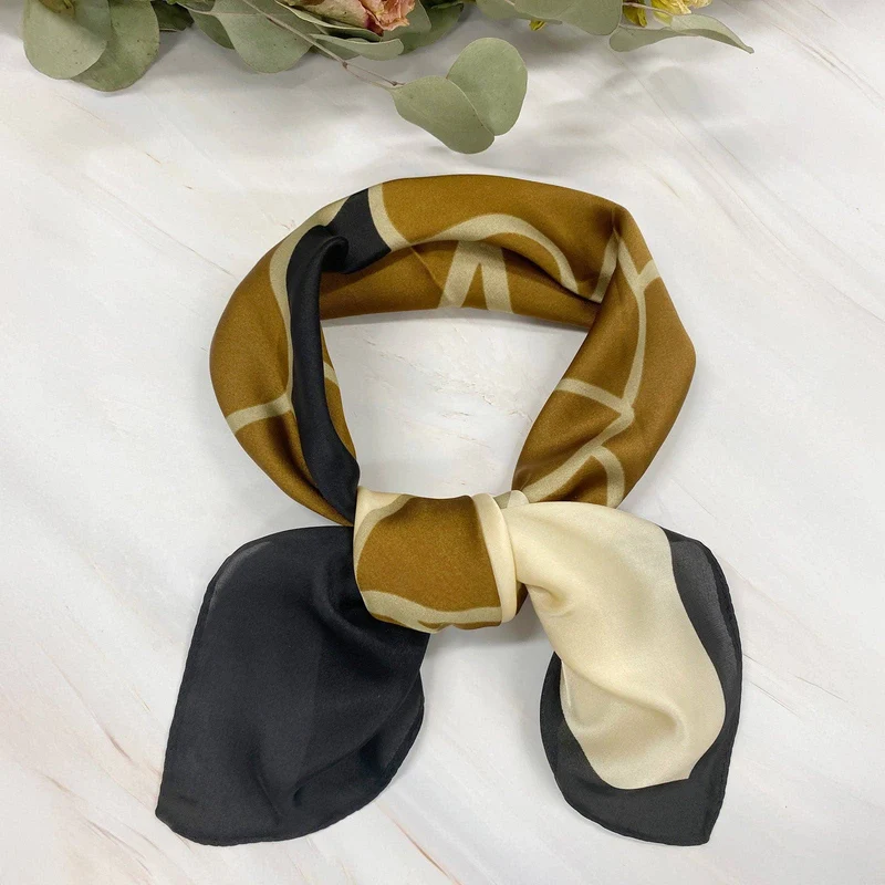 Wrapables Women's Satin Square Scarf, 26.5 x 26.5 Inch Neckerchief, Brown Lilies