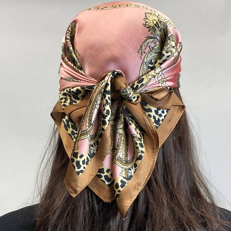 Wrapables Women's Satin Square Scarf, 26.5 x 26.5 Inch Neckerchief, Pink Insignia