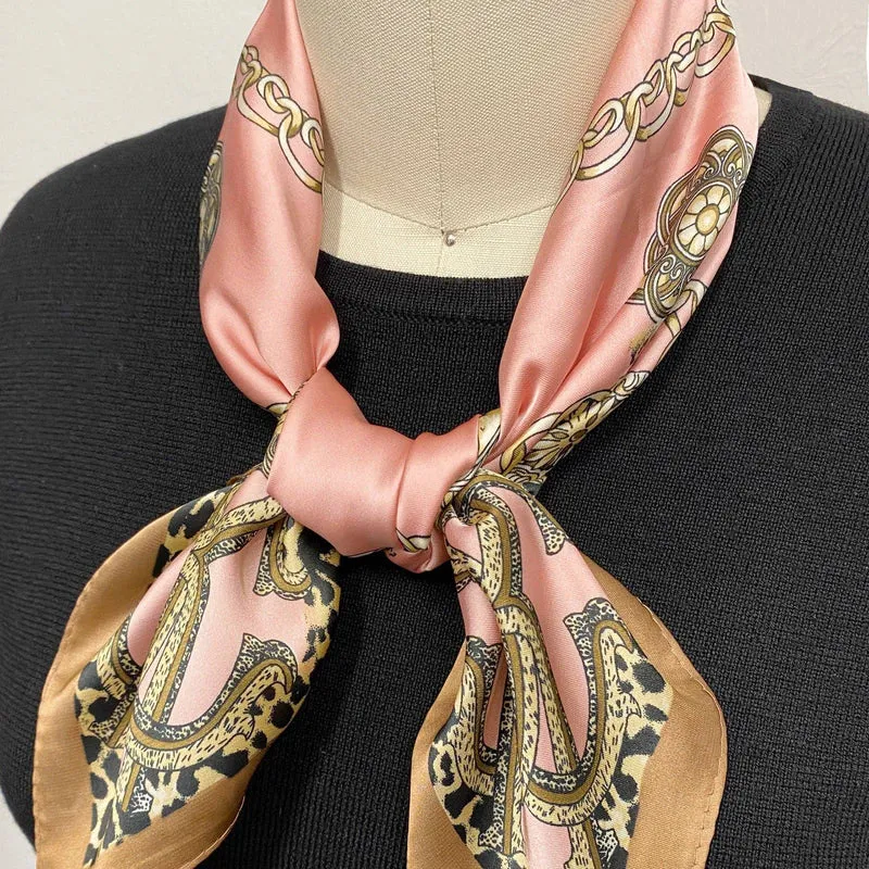 Wrapables Women's Satin Square Scarf, 26.5 x 26.5 Inch Neckerchief, Pink Insignia