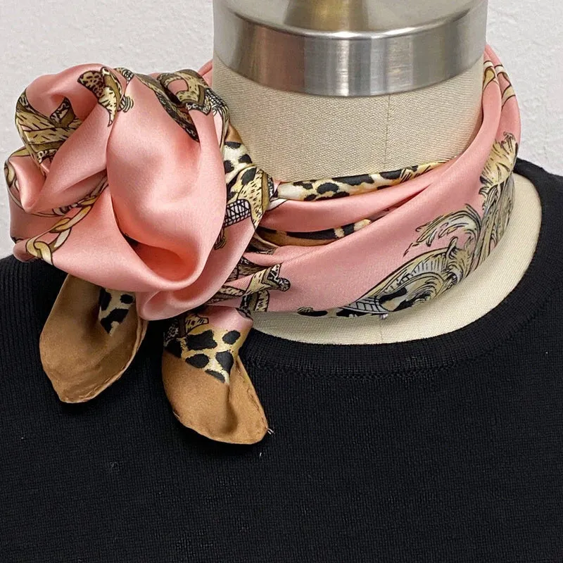Wrapables Women's Satin Square Scarf, 26.5 x 26.5 Inch Neckerchief, Pink Insignia
