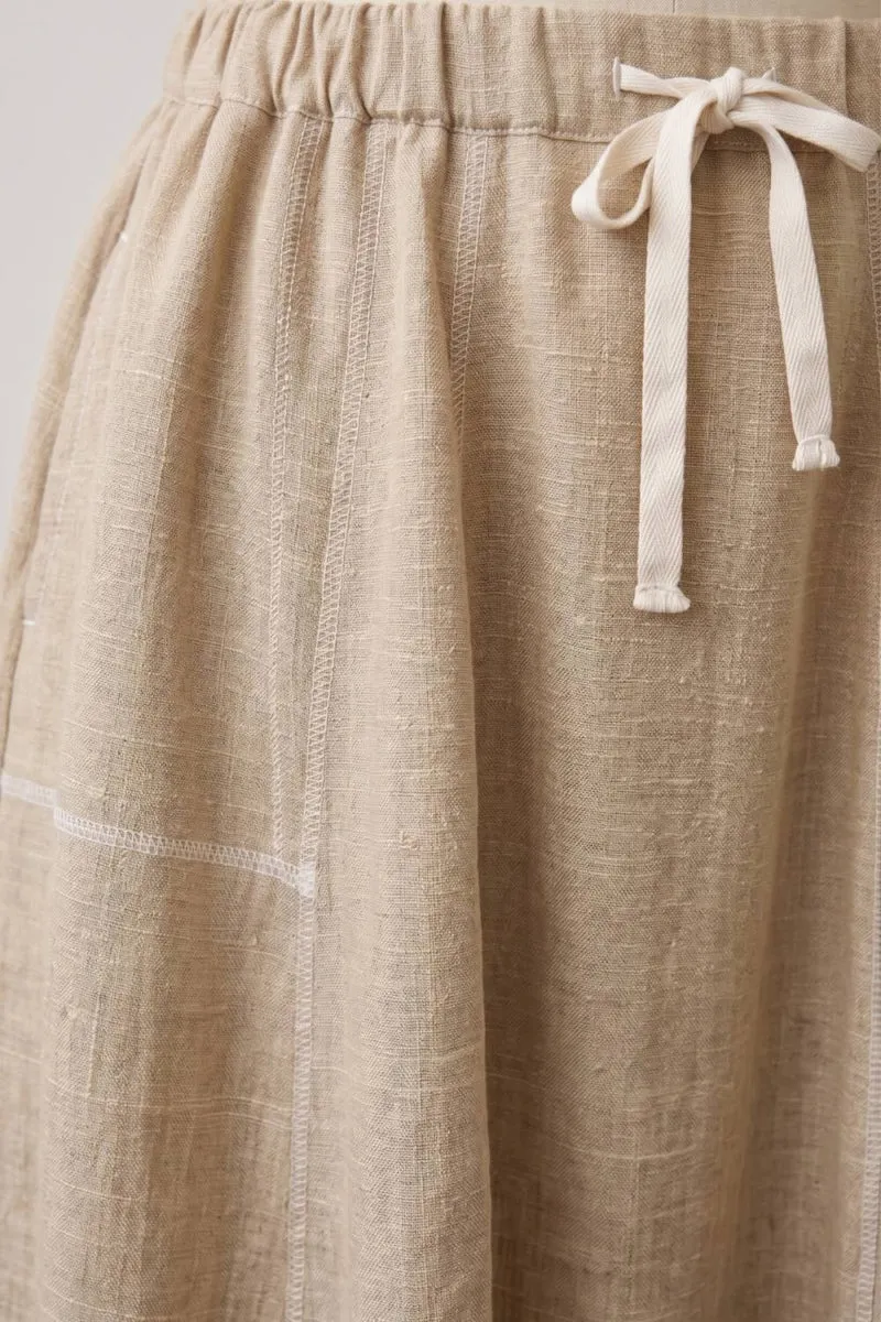 LINEN STITCH MIDI SKIRT: DARK BROWN / S