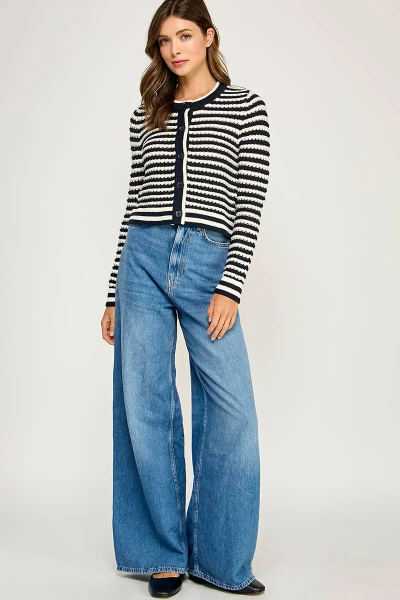 Textured Striped Cardigan