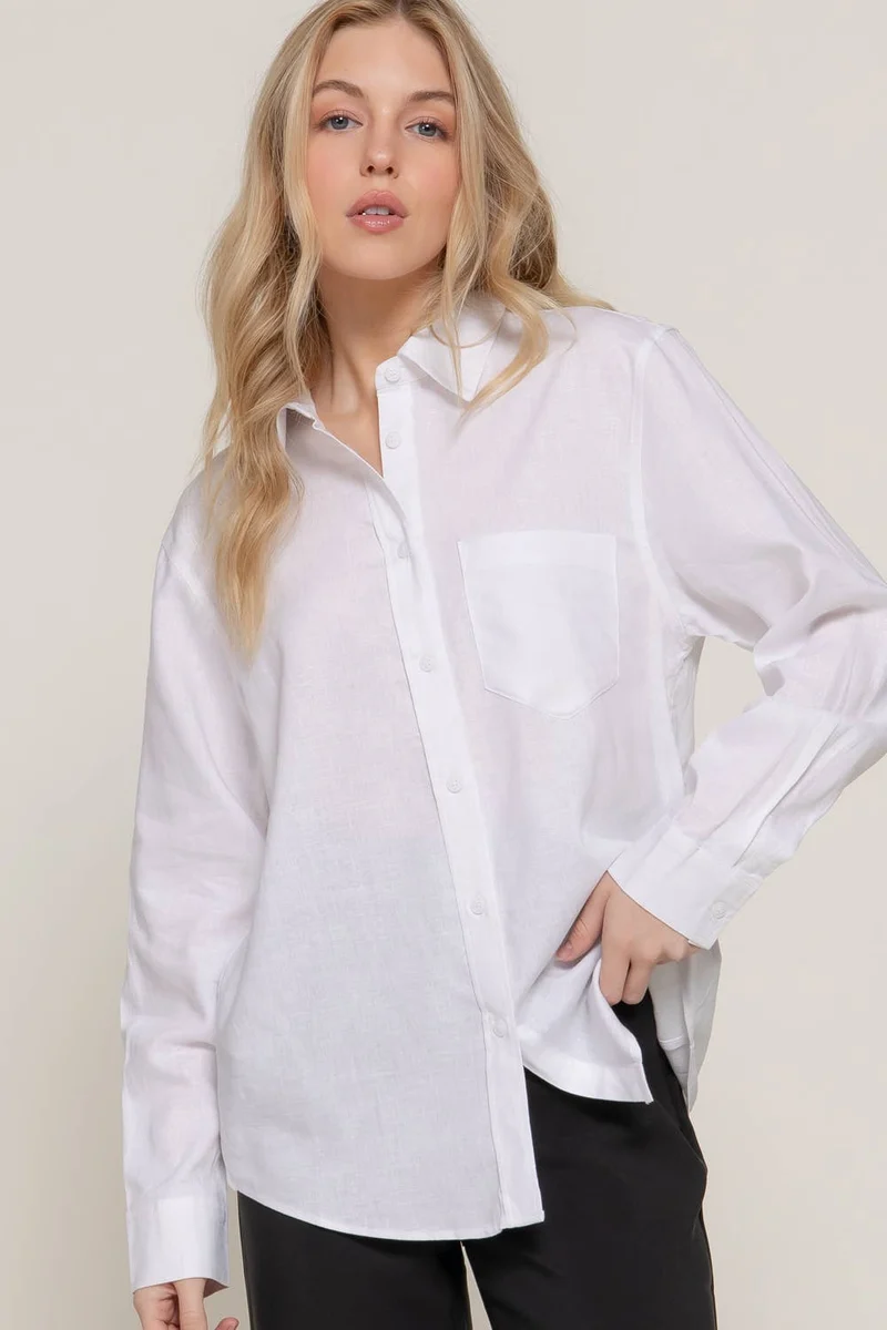 Long Sleeve Linen Blend Shirt