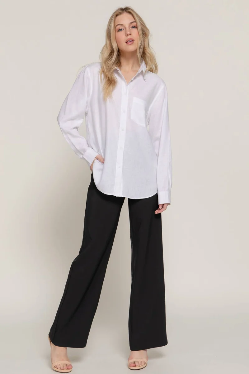Long Sleeve Linen Blend Shirt