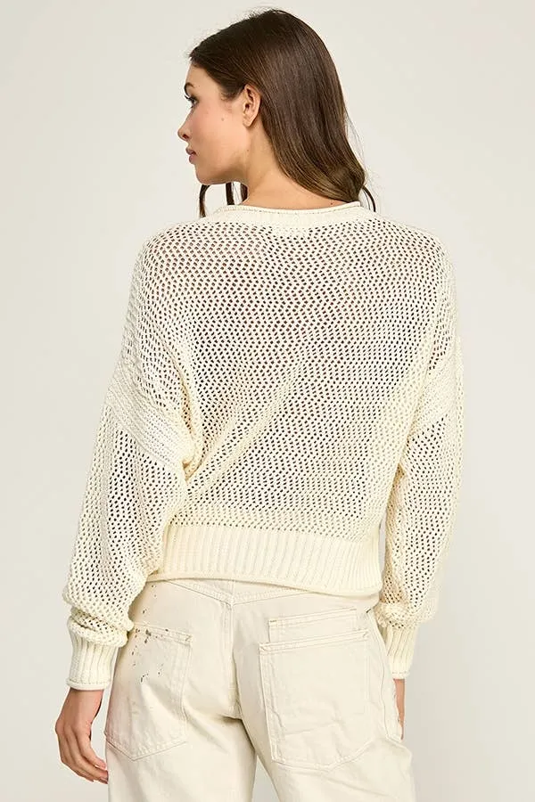 Open Knit Henley Sweater top