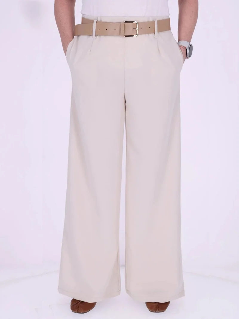 Beige Damen-Sommerhose mit weitem Bein & Gürtel – bequem & chic