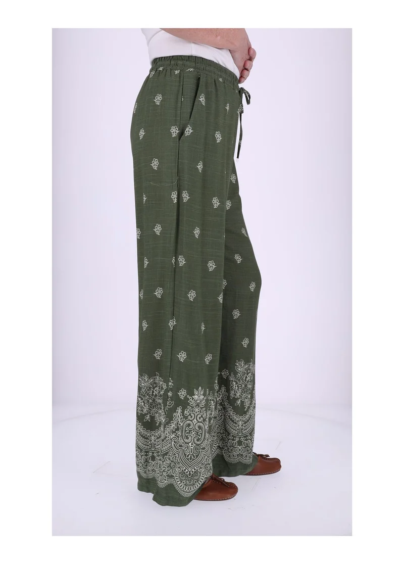 Damen Schlupfhose mit Blumenprint – Khaki