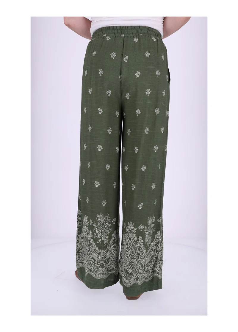 Damen Schlupfhose mit Blumenprint – Khaki