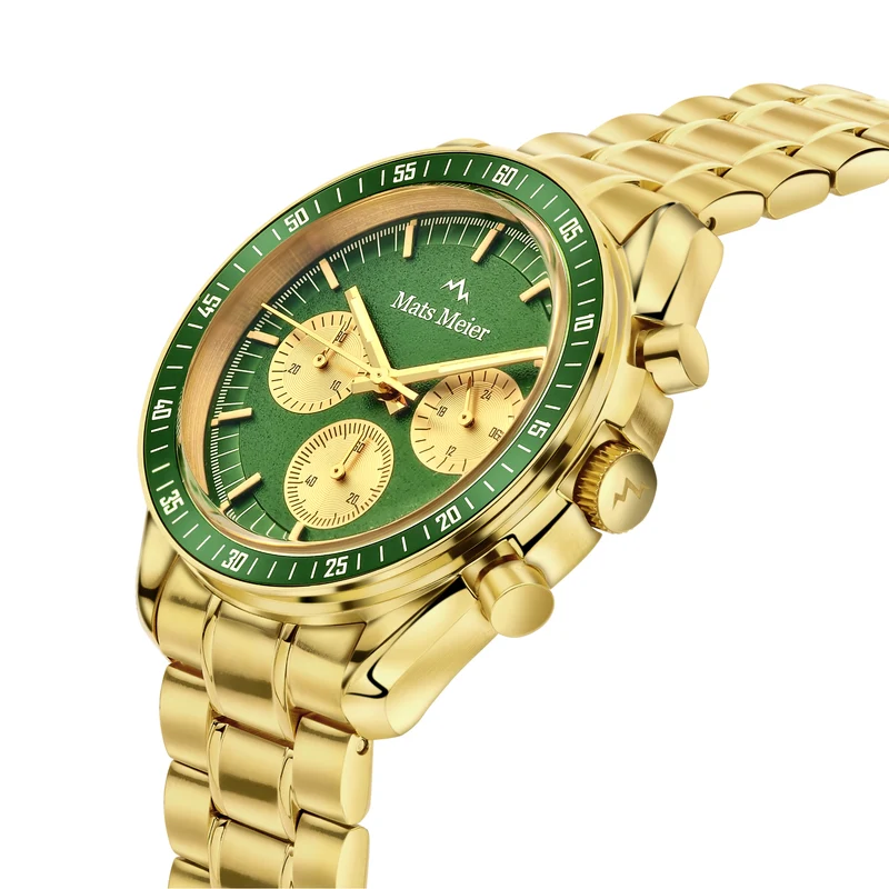 Mats Meier Arosa Racing Chronograaf HerrenUhr Goldfarbene und Groen MM50017