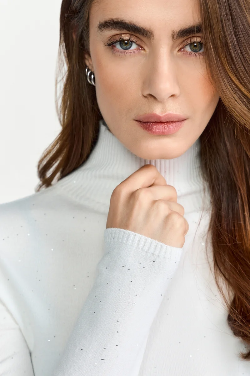 Mini Sequin Turtle Neck, pearl white