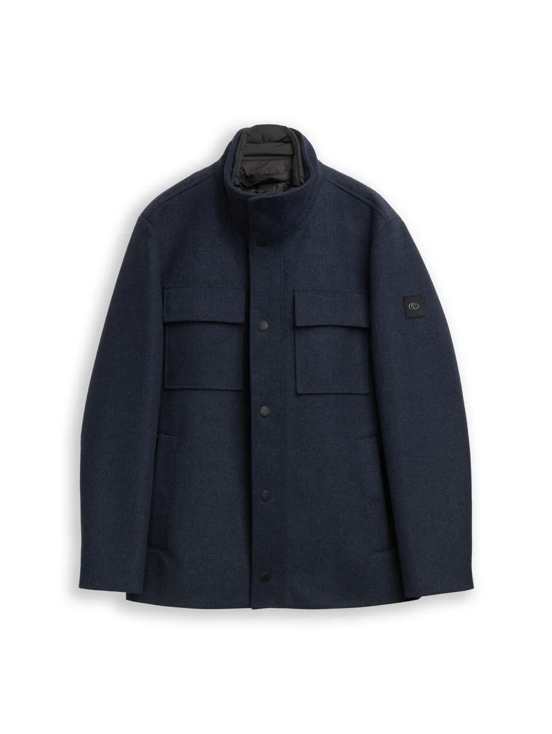 2 in 1 wool jacket, blue small herringbone