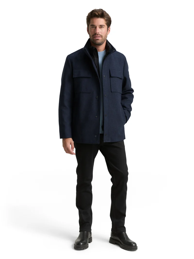 2 in 1 wool jacket, blue small herringbone